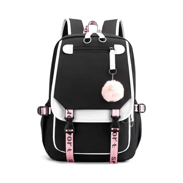 Meisjes School Student Schooltas Outdoor Rugzak Met Usb-Oplaadpoort, Zwart Wit - Schooltas - Rugzak - Rugtas - School - Meisjes - Jongens - Tieners - thumbnail