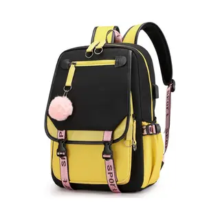 Meisjes School Student Schooltas Outdoor Rugzak Met Usb-Oplaadpoort, Zwart Geel - Schooltas - Rugzak - Rugtas - School - Meisjes - Jongens - Tieners -