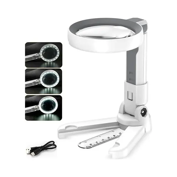 Oplaadbaar Loeplamp Met Led Verlichting - Vergrootglas, 5X/11X - Met Liniaal - Bureaulamp - Tafel Loeplamp - Opvouwbare Loeplamp - Borduurlamp - thumbnail