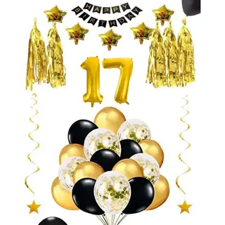 17 Jaar Verjaardag Feest Pakket Versiering Ballonnen Voor Feest 17 Jaar. Ballonnen Slingers Sterren Opblaasbaar Cijfer 17