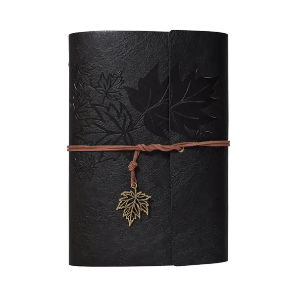 Vintage Lederen Notitieboek - Met Esdoornbladpatroon - 16.5x23.5 Cm - 80 Vellen Papier - 6-ringsband - Journal - Schetsboek - A5 - Navulbaar - Cadeau thumbnail