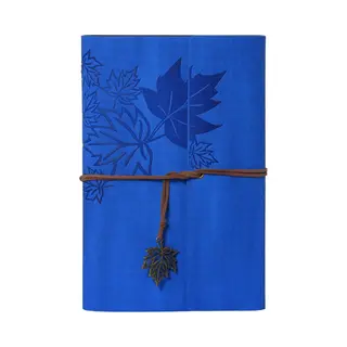 Vintage Lederen Notitieboek - Met Esdoornbladpatroon - 16.5x23.5 Cm - 80 Vellen Papier - 6-ringsband - Journal - Schetsboek - A5 - Navulbaar - Cadeau