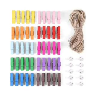 50 Stuks Fotoknijpers - Met 10m Jute String - Mini Knijpers - Kaartknijpers - Foto Knijpers - Knijper Om Foto's Aan Op Te Hangen - Fotohouder -