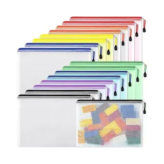 16-Pack Net-ritssluitingstassen - Documentenhouders - Waterdichte Ritszakken - Opbergzakken - Documententassen Met Rits - Plastic Documententassen -