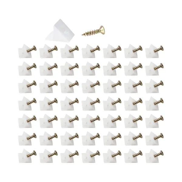 100 Stuks - Plankondersteuning - 45 Graden - Met Schroeven - 15 * 12.88 * 9.2 Mm - Wit - Kunststof - Plankdragers - Bevestigingsmiddel - thumbnail