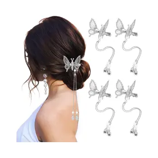 4 Stuks (zilver) Kwastje Vlinder Haarclips - Hoofddeksels, haarspeldje, Accessoires - Voor Dames En Meisjes - Haarstuk Voor Bruid -