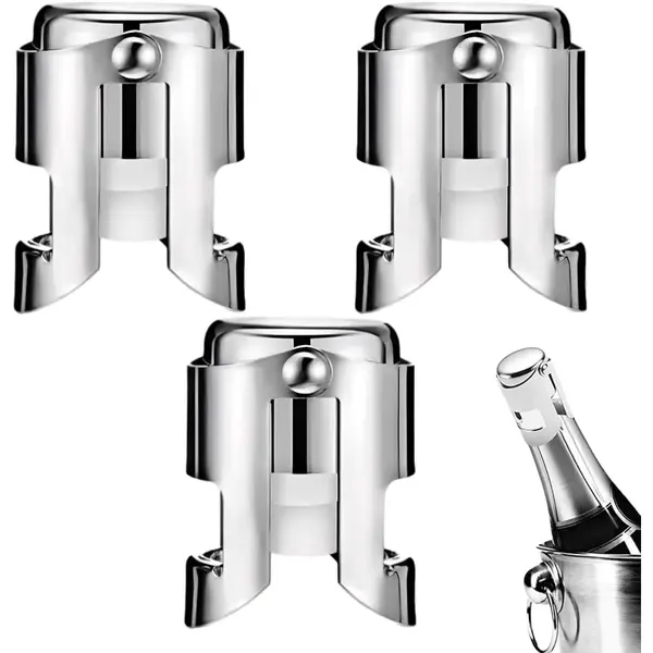 3 Stuks - Champagnestoppers Van Roestvrij Staal - Herbruikbare - Champagnekurken En -stoppers - Anti-bruisende Wijnstoppers Van Siliconen Van thumbnail