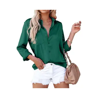Dames Blouse - Elegante V-Hals Top - Casual & Zakelijke Stijl - Losse Lange Mouwen - Met Borstzak & Knopen - Voor Vrouwen - Effen Wit - Maat Xl - 1