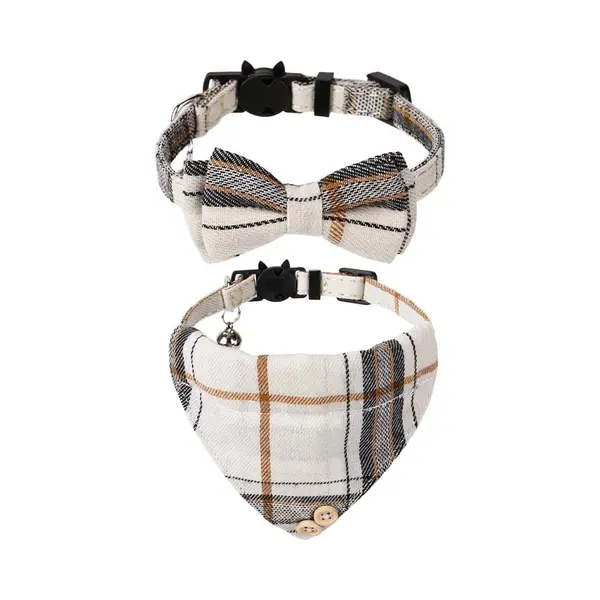 2 Stuks - Huisdierhalsbandset - Afneembare Kattenhalsband Met Bel - Kattenhalsband Met Bandana - Huisdierhalsband - Verstelbaar - Voor Katten En thumbnail