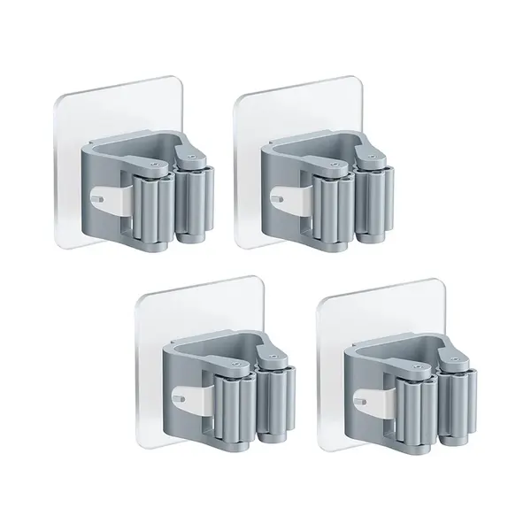 Wandbezemhouder - 4 Stuks - Dweilhaak - Gereedschapsklem - Pvc - Steelklem - Zelfklevend - Antislip - Voor Veelzijdig Gebruik In Huis En Tuin - thumbnail