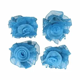 Haarsoires Haarspeld Haarklemmen 3cm – Roos Bloem – Chiffon Stof – Blauw – Set Van 4 - Haarclip Klem - Hair Claw - Voor Opsteken Haar - Hair