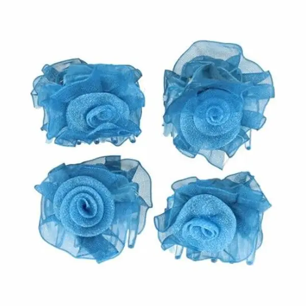 Haarsoires Haarspeld Haarklemmen 3cm – Roos Bloem – Chiffon Stof – Blauw – Set Van 4 - Haarclip Klem - Hair Claw - Voor Opsteken Haar - Hair thumbnail