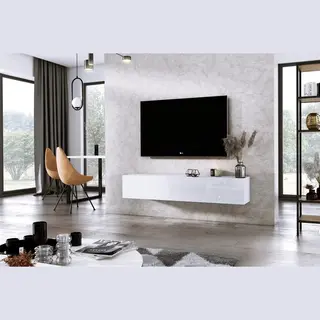 Meubel Square - Tv Meubel Diamond - Wit / Hoogglans Wit - 150cm - Hangend Tv Kast