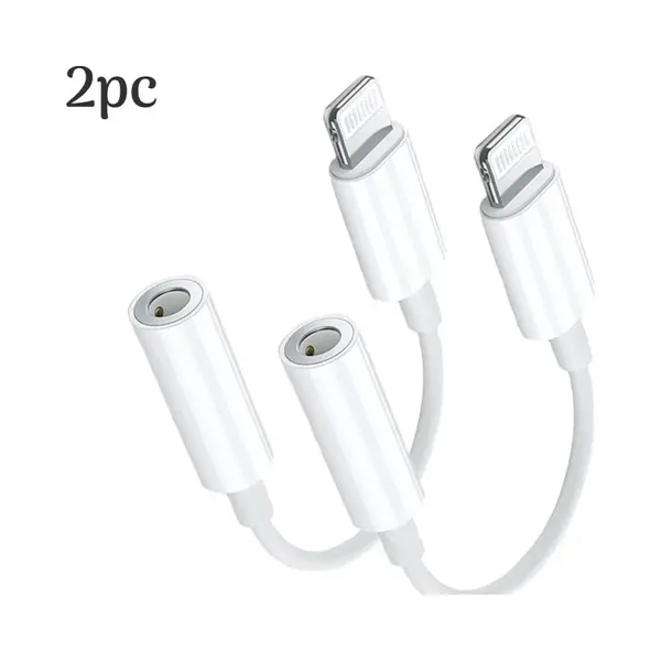 2x Lightning Naar Jack Geschikt Voor IPhone - Mini Jack Naar Lightning Adapter - Lightning Naar Aux - Lightning Naar 3, 5 Mm Adapter - Verloopstukje thumbnail