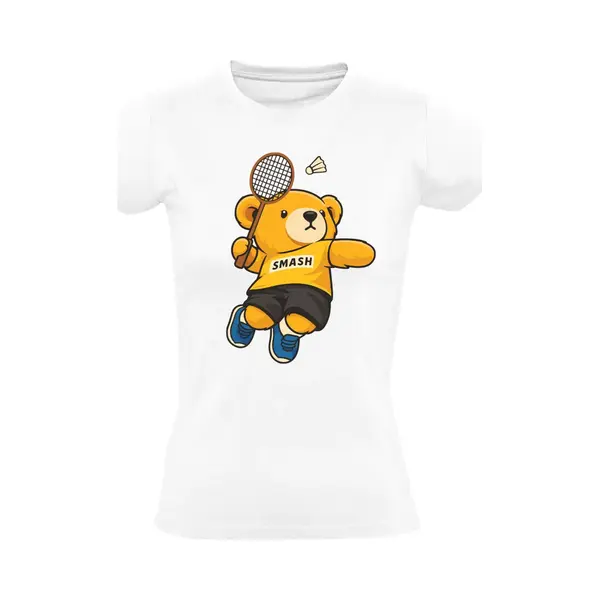 Sol's Badminton Beertje Dames T-shirt - Dieren - Sport - Shuttle - Tennis - Beer - Racket - Smash thumbnail