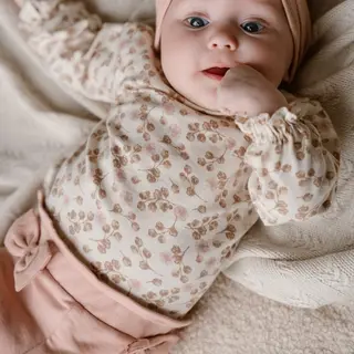 Dirkje Baby Setje, Shirtje Broekje Met Haarbandje Roze Organic Cotton Maat 86
