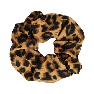 Haarsoires Haarelastiek Scrunchie – Panterprint – Gladde Stof – Zwart Bruin - Haarkrinkel - Haar Elastiek Met Stof - Zacht & Haarvriendelijk
