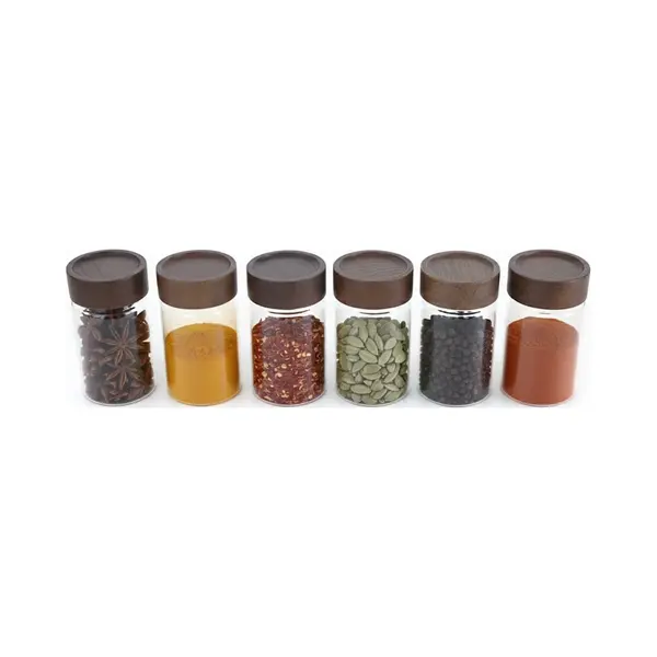 Bavary Collection Glazen Kruidenpotjes Set 6 Met Houten Schroefdeksel 325 Ml Luchtdichte Voorraadpotten thumbnail