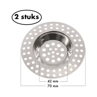 Gootsteen Zeef Rvs 70mm Buitenmaat 42mm Binnenmaat - Wastafel Putje – Afvoer Filter – 2 Stuks