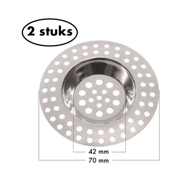 Gootsteen Zeef Rvs 70mm Buitenmaat 42mm Binnenmaat - Wastafel Putje – Afvoer Filter – 2 Stuks thumbnail