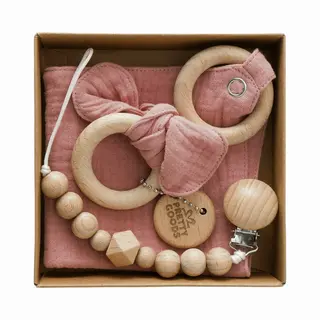 Pretty Goods Baby Cadeau – Kraamcadeau Unisex – 3-delige Geschenkset Met Bijtring, Speenkoord & Knuffeldoekje – Babyshower / Gender Reveal - Roze