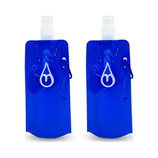 Motivai Opvouwbare Drinkflessen – Set Van 2 – 480ML – Lichtgewicht Waterzak Met Karabijnhaak – Herbruikbare Drinkfles Voor Festival, Reizen &