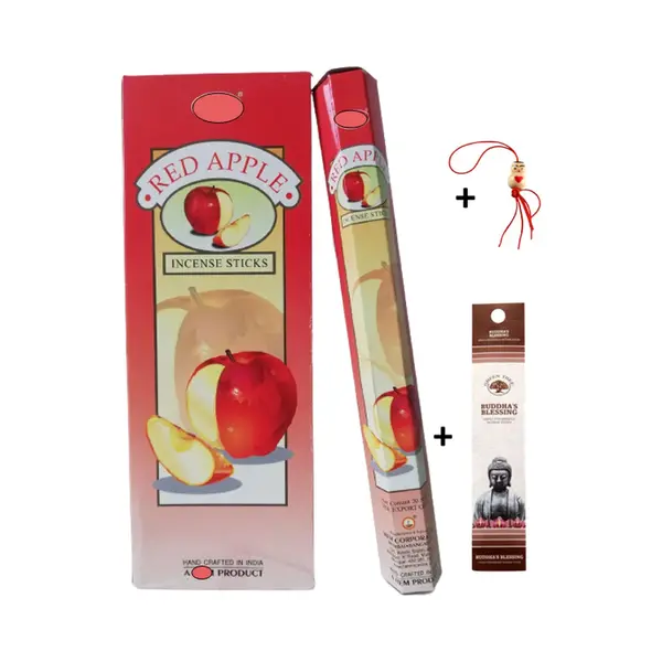 Doos Met 120 Stokjes - Wierook - Wierookstokjes - Incense Sticks - Rode Appel - Red Apple + 5 Mini Wierookstokjes + Gelukspoppetje thumbnail