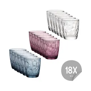 Bormioli Rocco Diamond Waterglazenset - 30 Cl - 18 Stuks - Blauw - Transparant - Paars - Drinkglazen - Voordeelpakket