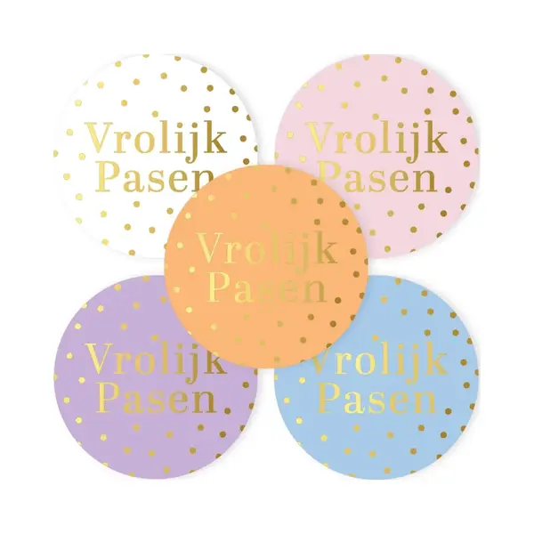 Vrolijk Pasen Sticker - Sluitsticker - Sluitzegel Pasen - Happy Easter - 5 Assorti - Pasteltinten - Kaart - Envelop | Fijne Paasdagen - Paasfeest - thumbnail