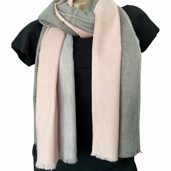 Lange Warme Sjaal - Grijs - Roze - 180 X 70 Cm (5218) thumbnail