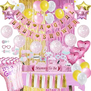 Babyshower 57-delig - Babyshower Versiering - Baby Shower Tafelkleed - Babyshower Meisje - Babyshower Ballonnen - Babyshower Slinger - Babyshower