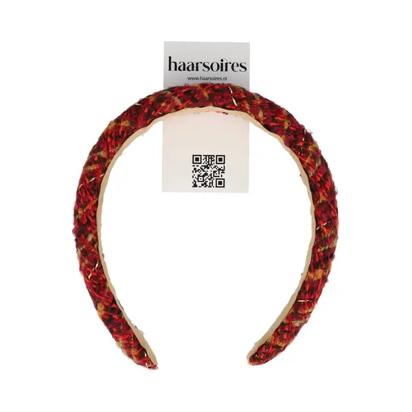 Haarsoires Haarband Diadeem 3cm – Zacht Gevuld – Geweven Stof – Rood - Comfortabel Voor Dames & Meisjes - Universele Maat thumbnail