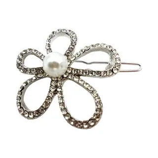 Haarsoires Haarspeld Haarclip 3, 5cm - Bloem - Parel Strass Steentjes - Wit Zilver - Hair Clip - Decoratieve Haaraccessoire