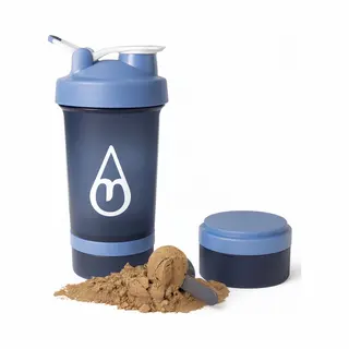 Motivai Shakebeker Met Poedercompartiment - Blauw - Shaker - 3 Delige Shaker - 600ml - Motivatie Waterfles - Voor Het Maken Van Shake's - Ook Voor