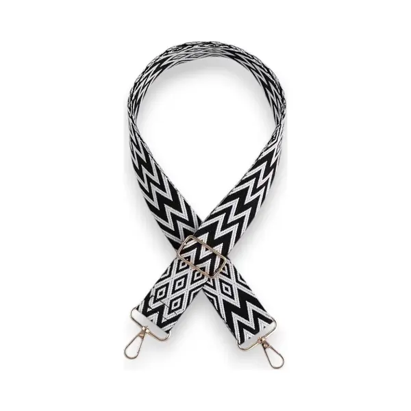 Bag Strap Geometrisch - Zwart Wit - Goud Metaal - Schouderband - Tassenriem - Tasriem- Schouderriem - Tas Hengsel - Tassen Band - Cameratas Band - thumbnail