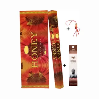 Doos Met 120 Stokjes - Wierook - Wierookstokjes - Incense Sticks - Honing - Honey + 5 Mini Wierookstokjes + Gelukspoppetje