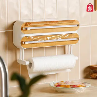Dutch Kitchen Essentials® Dke® 3 In 1 Rollenhouder – Foliehouder - Keukenrolhouder - Alluminiumfolie Houder - Folie Dispenser – Wit - Hout