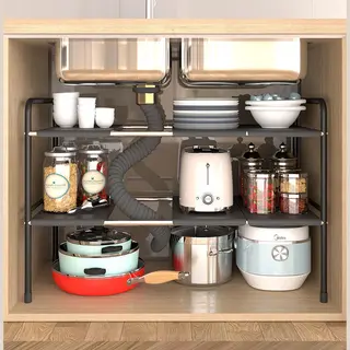 Gootsteenkast Organizer Zwart - Keukenkastorganizers - Keuken Accessoires - Verstelbaar Van 50 Cm Tm 88 Cm