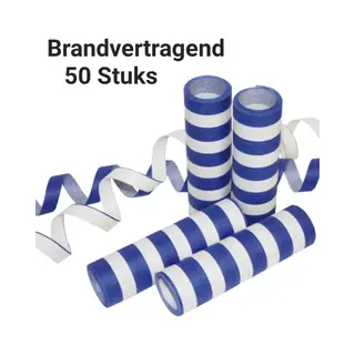 50 Stuks Rollen Serpentines Blauw / Wit Brandvertragend- Brandveilig - Carnaval, Festival , Optocht , Feest , Serpentine