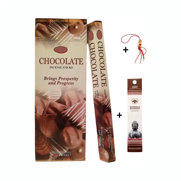 Doos Met 120 Stokjes - Wierook - Wierookstokjes - Incense Sticks - Chocolade - Chocolate + 5 Mini Wierookstokjes + Gelukspoppetje thumbnail