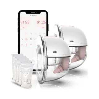 Youha Elektrische Dubbele Draadloze Borstkolf Gen 2 - Handsfree - Met App - Bpa-vrij - Maat, 22mm & 24mm - Set Van 2 - Handsfree & Draagbaar -
