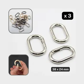 3 Stuks Metalen Ovalen Karabijnringen/Karabijnsluitingen, Maat 38X24MM, Kleur Zilver