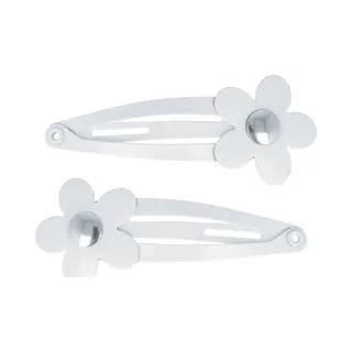 Haarsoires Haarspeld Klikklak 4cm - Bloem - Metaal - Wit- Set Van 2 - Haarclip Speldjes - Makkelijk In Gebruik - Haaraccessoires Voor Volwassenen &