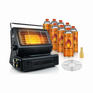 Smh Line® Gaskachel - Draagbare - 2 In1 - Camping Gaskachel - Kacheltje - Incl. 4x Gasflessen En Rooster