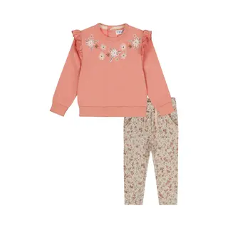 Dirkje Meisjes Kleding Set, Sweater Mauve En Broek Bloem Maat 104