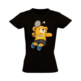 Sol's Badminton Beertje Dames T-shirt - Dieren - Sport - Shuttle - Tennis - Beer - Racket - Smash