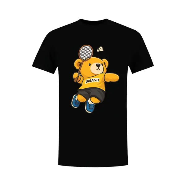 Sol's Badminton Beertje Heren T-shirt - Dieren - Sport - Shuttle - Tennis - Beer - Racket - Smash thumbnail