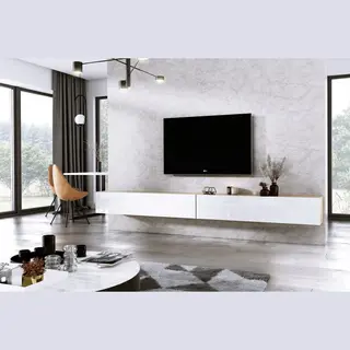 Meubel Square - Tv Meubel Diamond - Eiken / Hoogglans Wit - 300cm (2x150cm) - Hangend Tv Kast