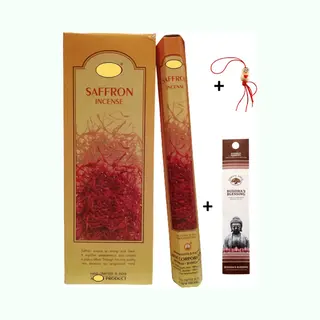 Doos Met 120 Stokjes - Wierook - Wierookstokjes - Incense Sticks - Saffraan - Saffron + 5 Mini Wierookstokjes + Gelukspoppetje