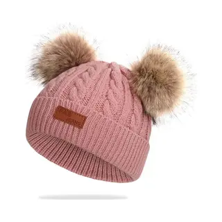 Wintermuts Kind - Beanie Kind - Muts Kind - Winter Accessoires - 1 Tot 5 Jaar- Muts Kind Roze - Muts Met Twee Pompons